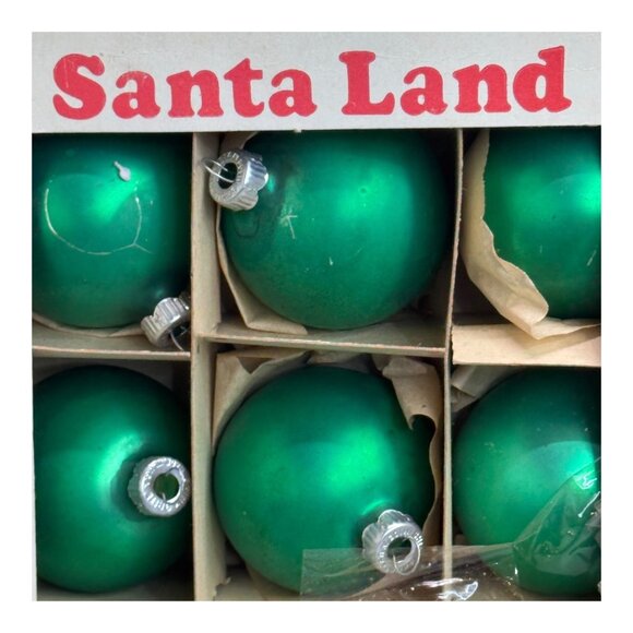 Vintage Emerald Green Christmas Tree Ornaments Set 12 Shiny Brite Glass Baubles - Picture 2 of 11